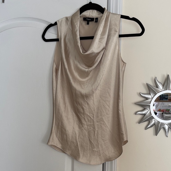 Theory Ladies Cream Cowl Neck Sleeveless Blouse-S - Picture 1 of 7